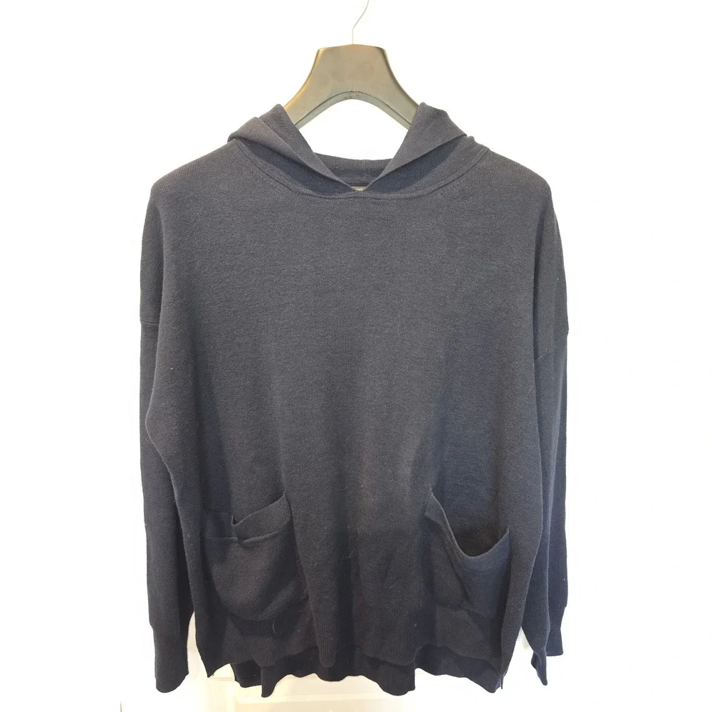 Banana Republic Mens Navy Blue Knit Hoodie‎ Sweater Cotton Rayon Blend Large
